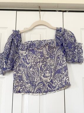 Express Lavender Paisley Smocked Off-Shoulder Crop Top